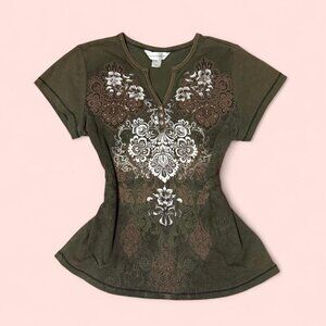 Y2K floral rhinestone tee